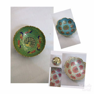 Peacock enamel hand painted brass jewelry dish